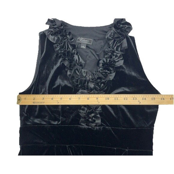 Dress Barn Collection Velvet Cocktail Dress Size 6 Black Sleeveless Ruffle Neck - Picture 10 of 13